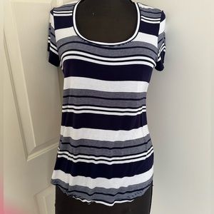 White House Black Market Blue White Stripe Shirt Medium